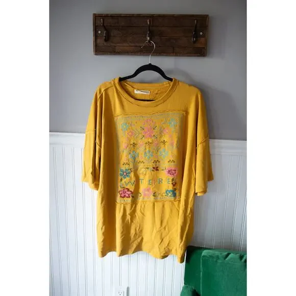 Free People We The Free Cross-Stitch Tee Shirt Medium NEW